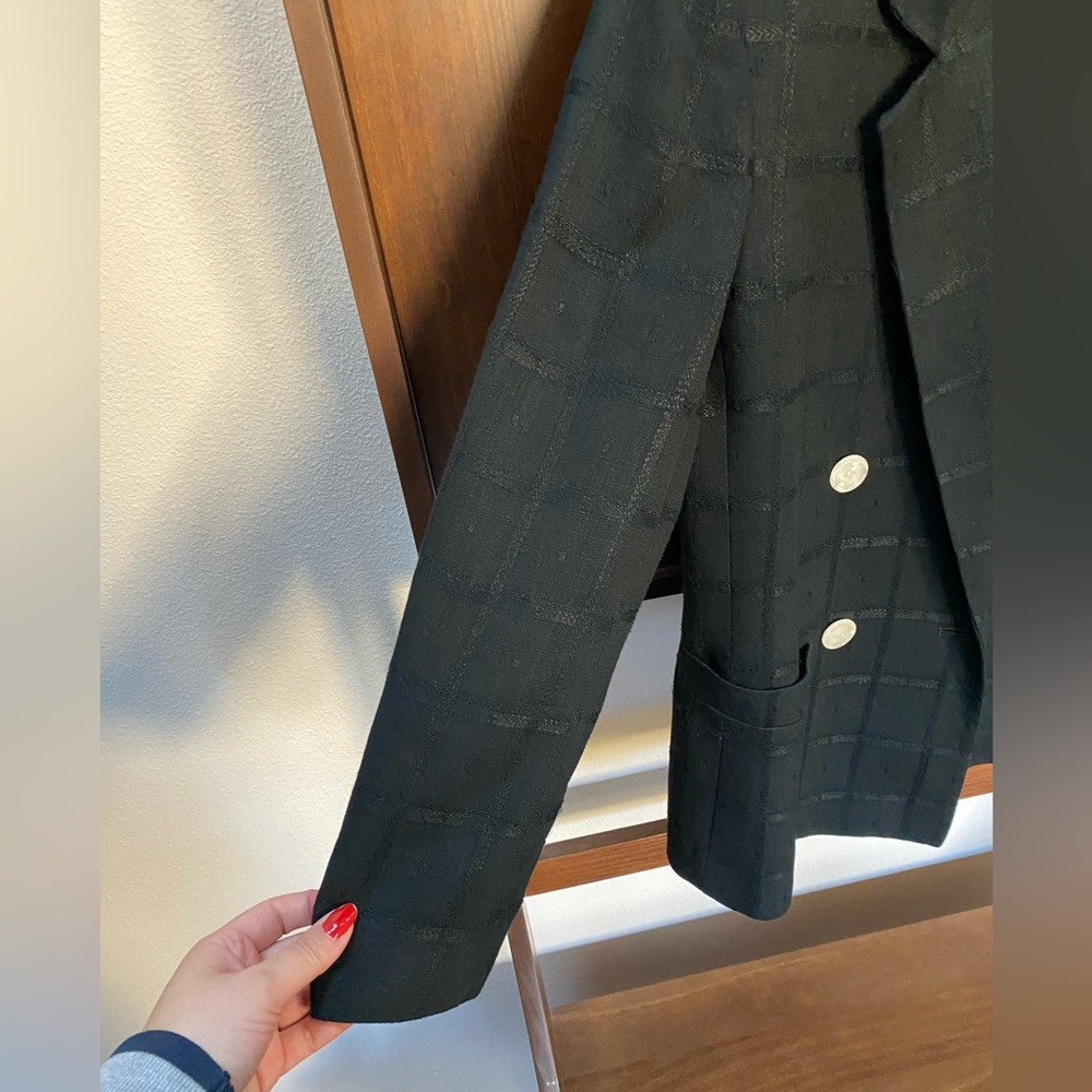 VTG Saville Black Checked Double Breasted Blazer w/White Buttons (Size:6p) - Picture 9 of 16